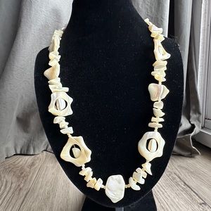 Mother of Pearl/White Abalone Vintage Chunky Necklace 24" Statement Piece